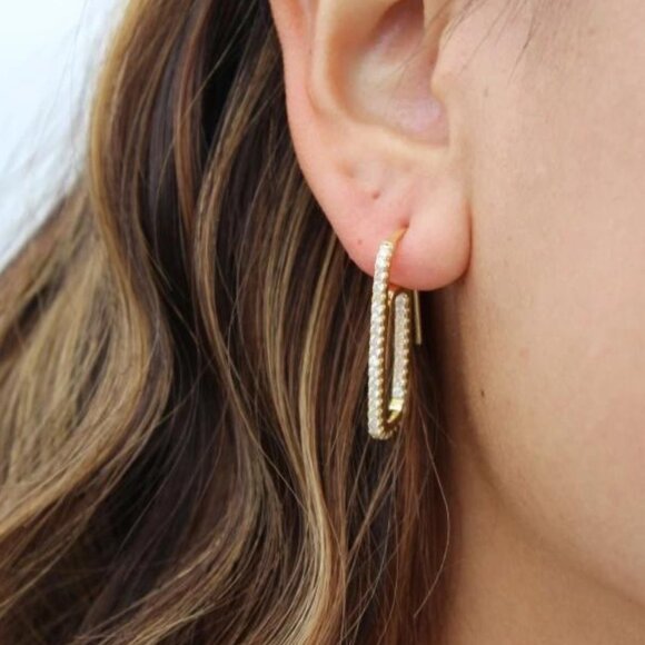 Adornmonde Paper Clip Pave Earrings, 14K Gold Plated Sterling Silver - Picture 8 of 8